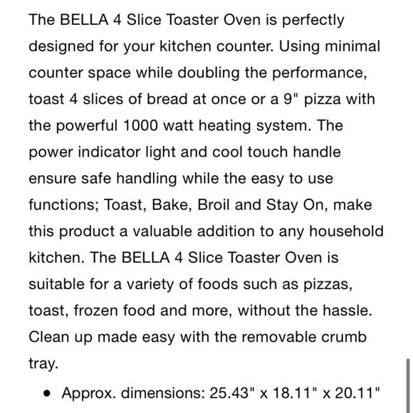 Bella 4-Slice Stainless Steel Toaster Oven - Picture 6 of 13